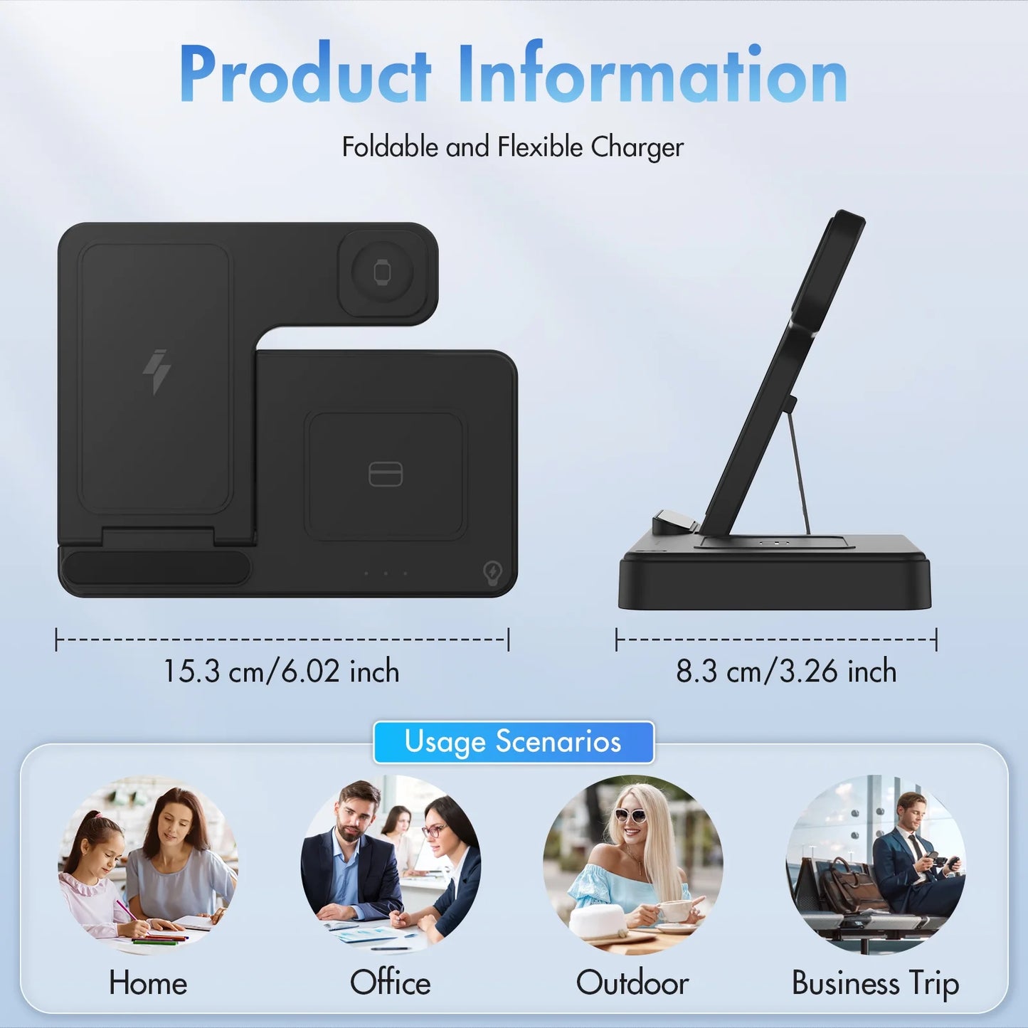 3-in-1 Magnetic Charging Stand – Wireless, Fast & Compact for Desk or Nightstand