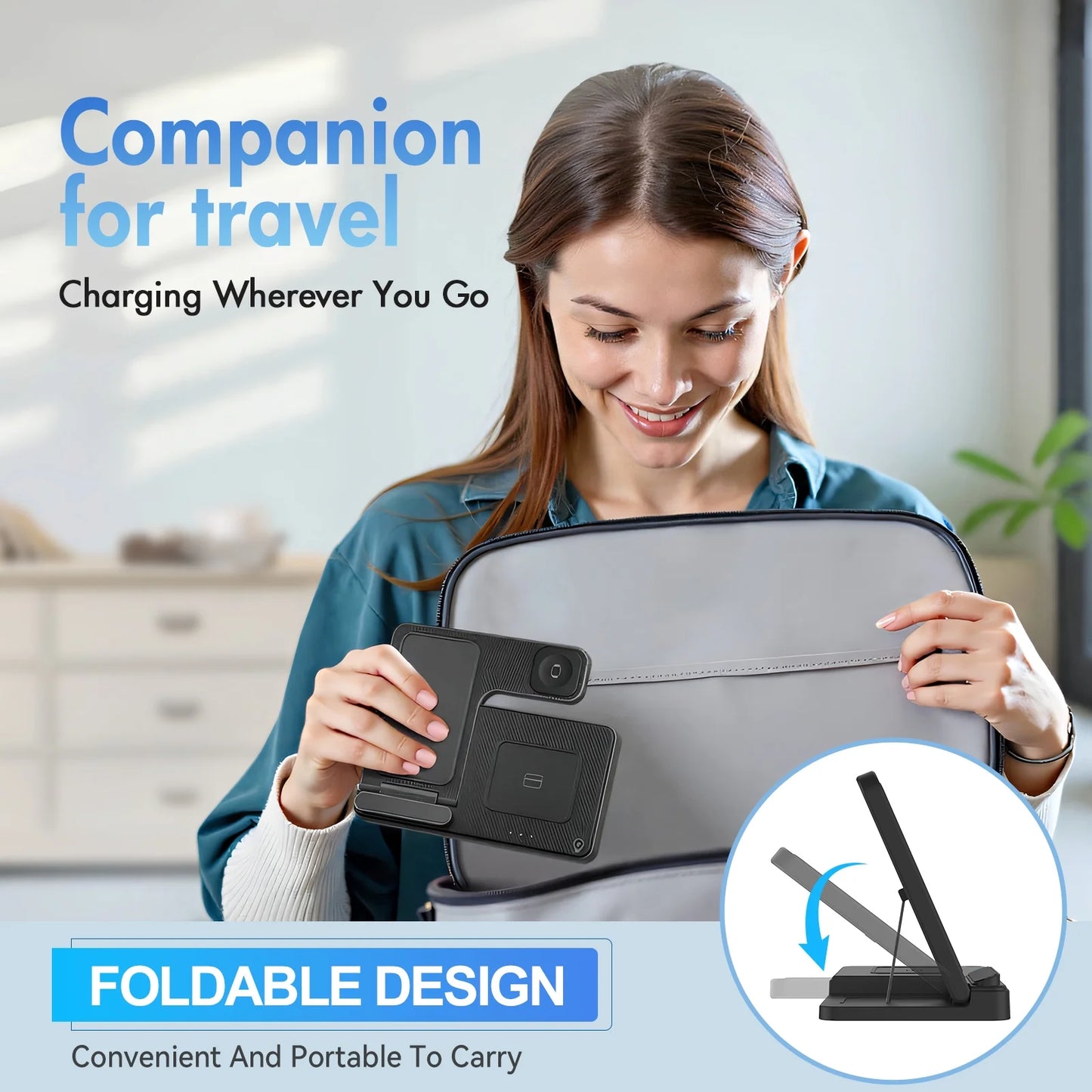 3-in-1 Magnetic Charging Stand – Wireless, Fast & Compact for Desk or Nightstand