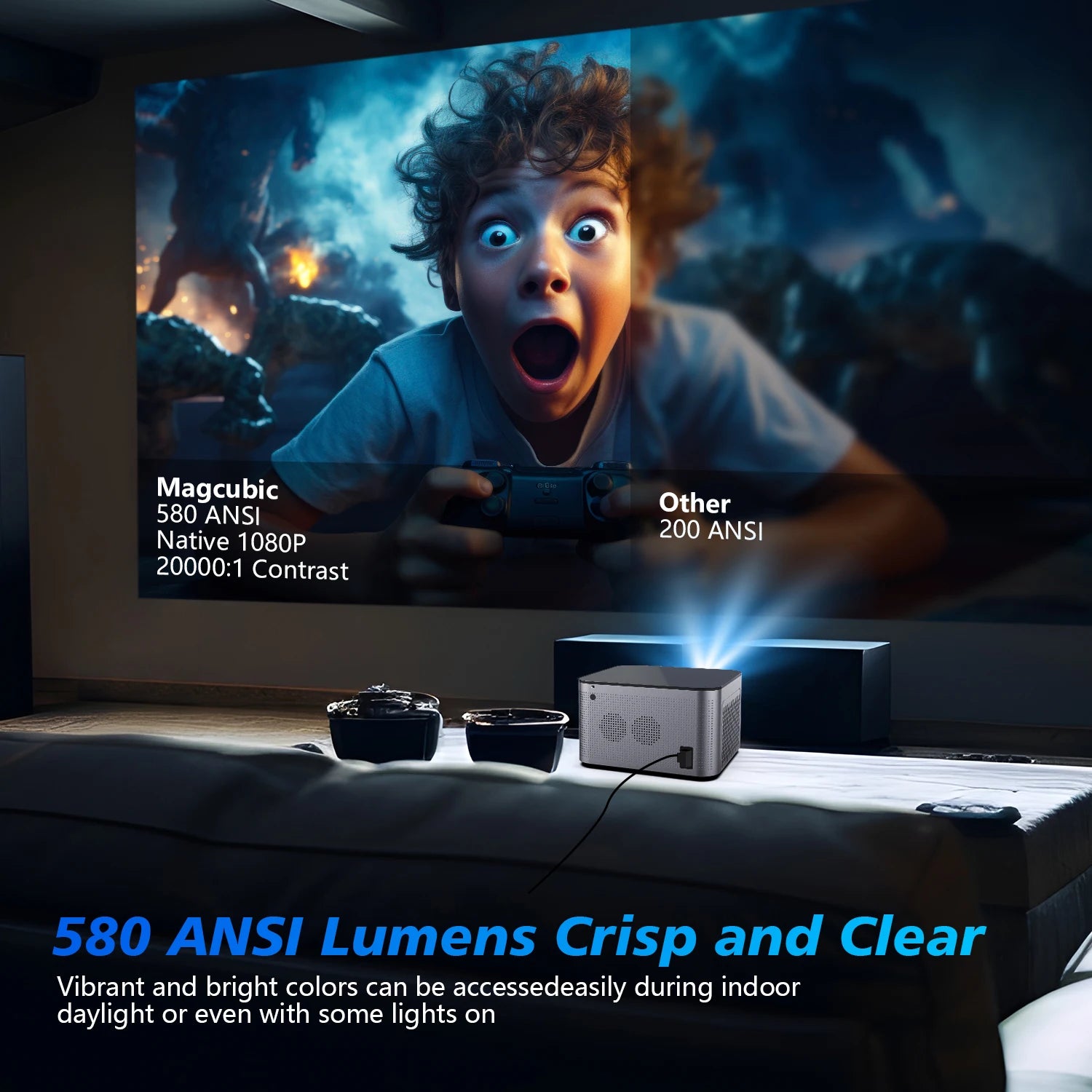 HY350 Pro Smart Projector – 580 ANSI Lumens | Auto Focus | 4K Support + Android 11