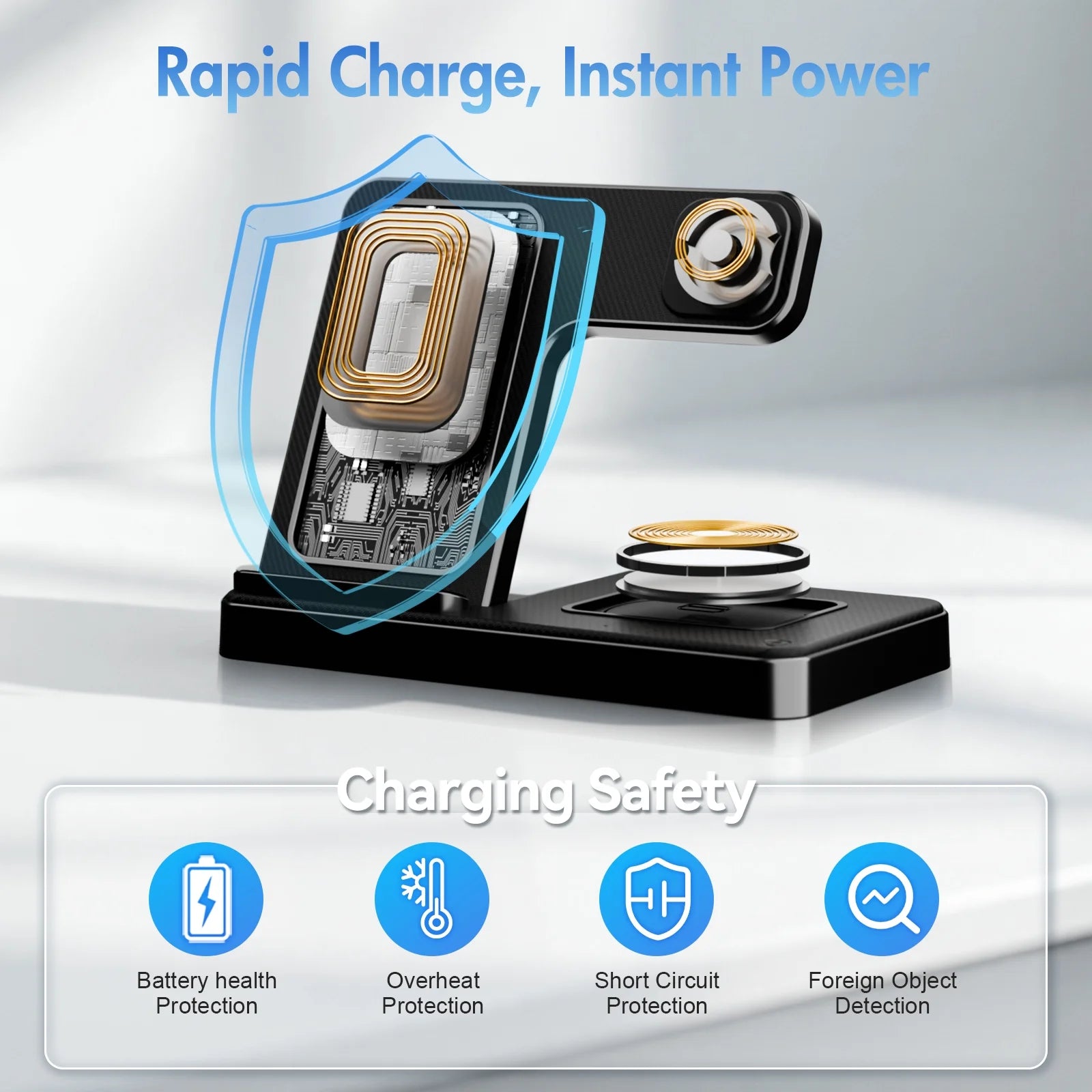 3-in-1 Magnetic Charging Stand – Wireless, Fast & Compact for Desk or Nightstand