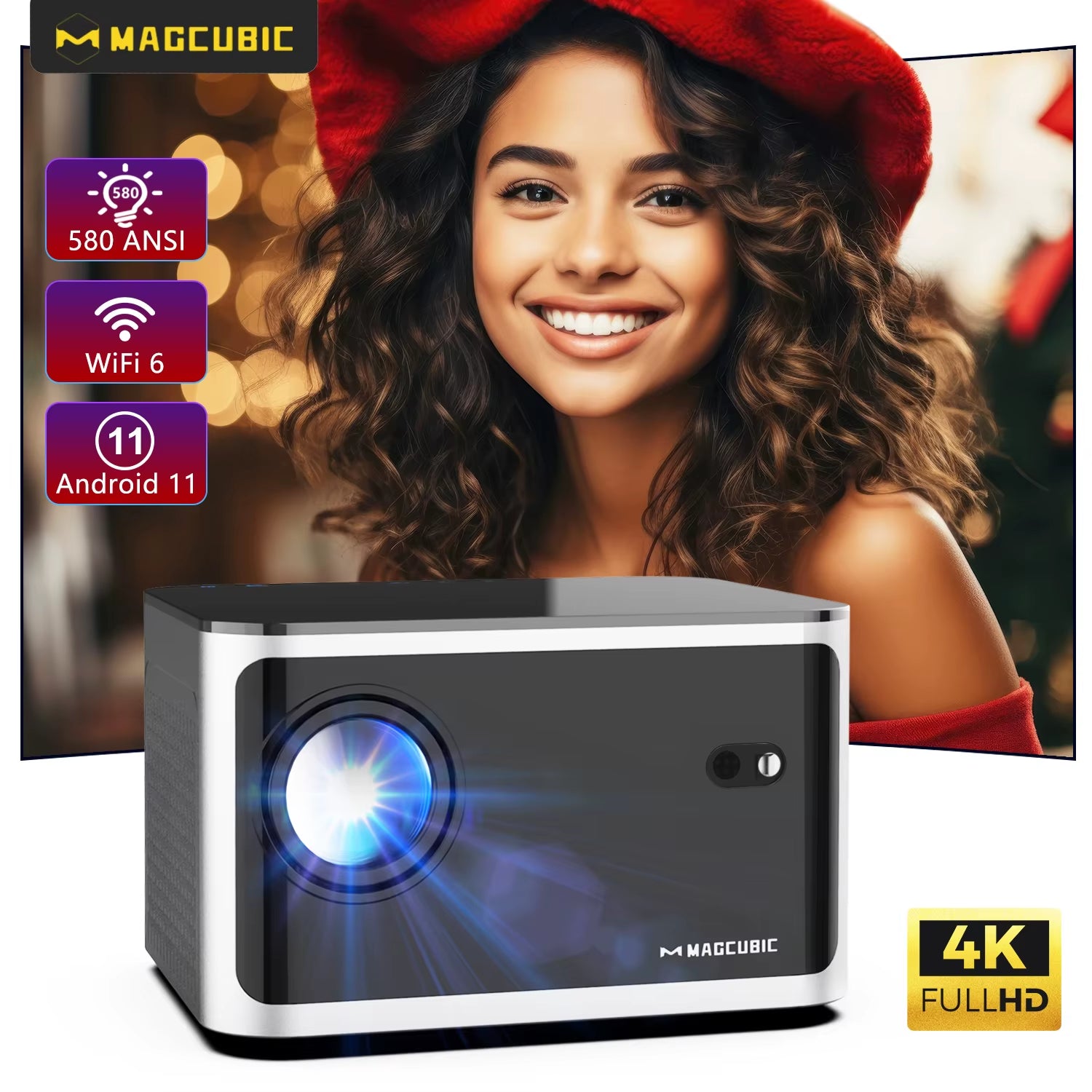HY350 Pro Smart Projector – 580 ANSI Lumens | Auto Focus | 4K Support + Android 11